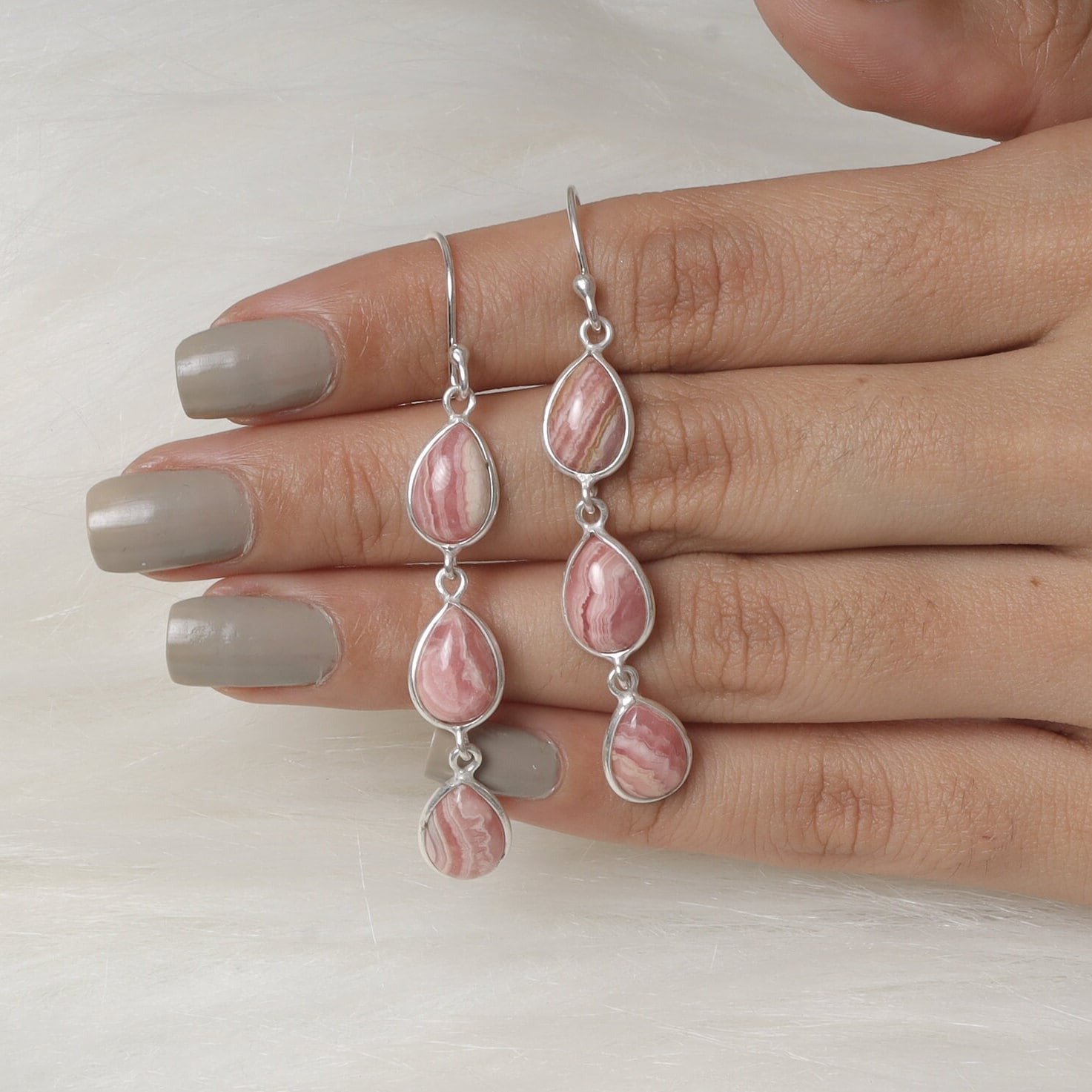 Rhodochrosite Sterling Silver Earrings