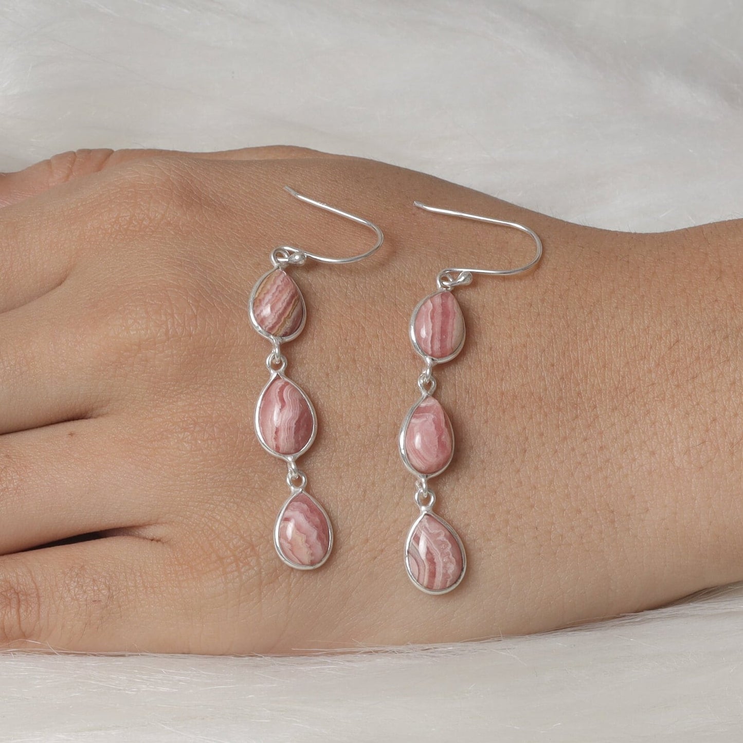 Rhodochrosite Sterling Silver Earrings