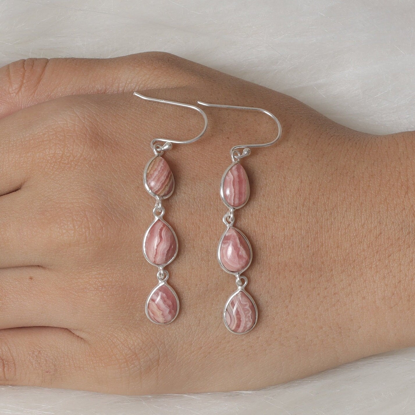 Rhodochrosite Sterling Silver Earrings