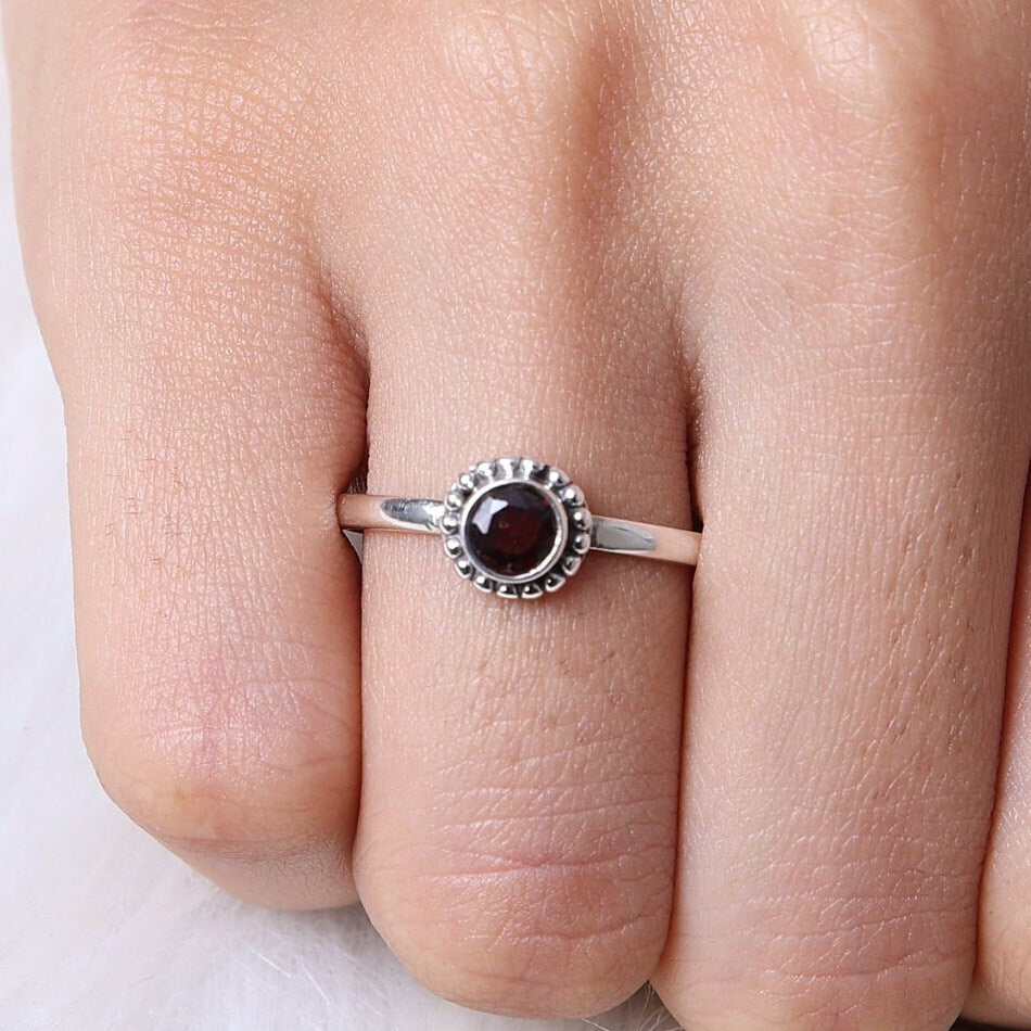 Garnet Sterling Silver Ring