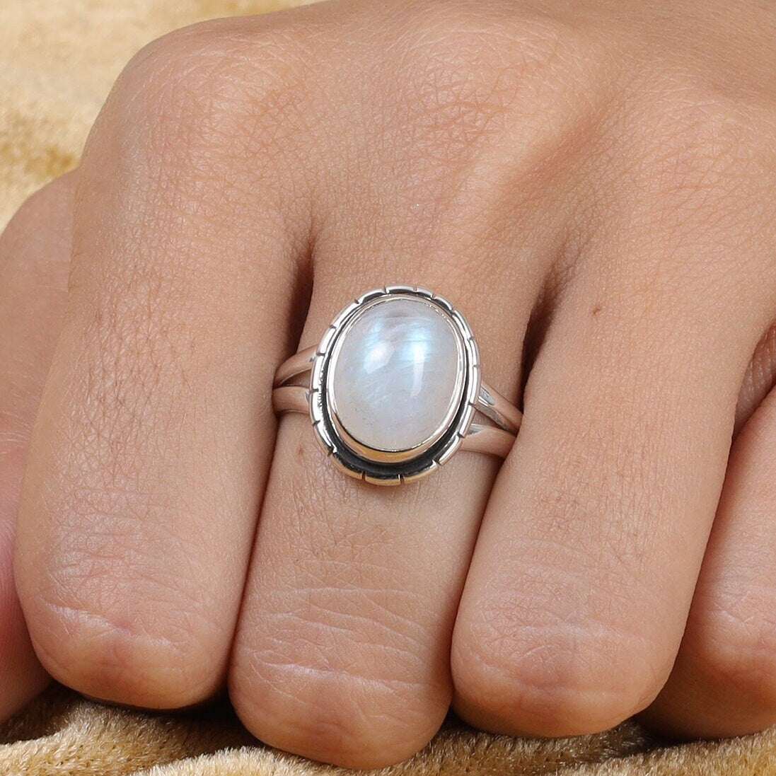 Rainbow Moonstone Sterling Silver Ring