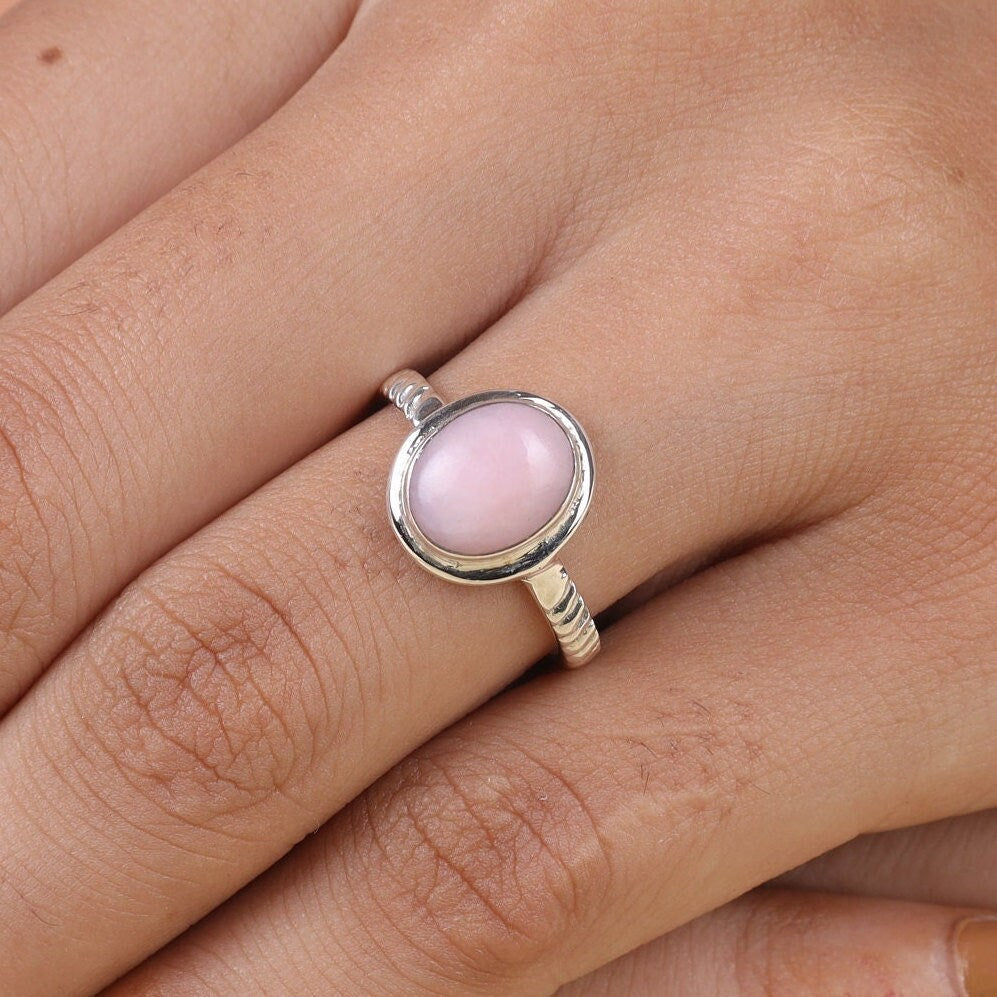 Pink Opal Sterling Silver Ring