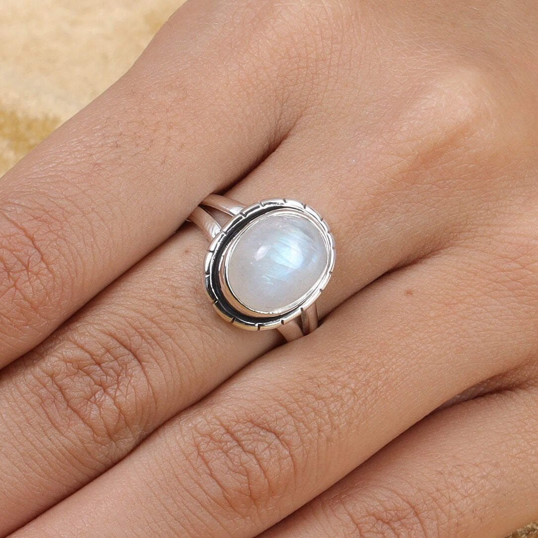 Rainbow Moonstone Sterling Silver Ring