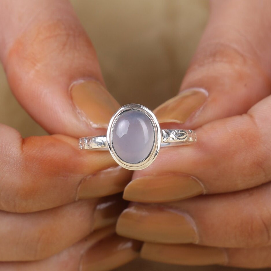 Aqua Chalcedony Sterling Silver Ring