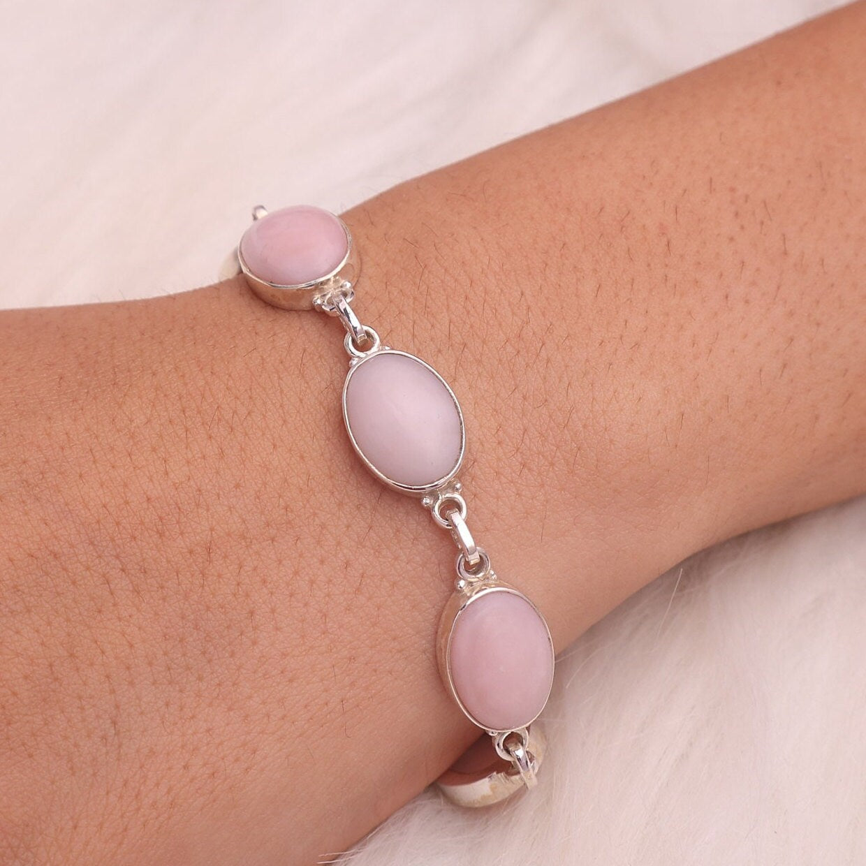 Pink Opal Sterling Silver Bracelet