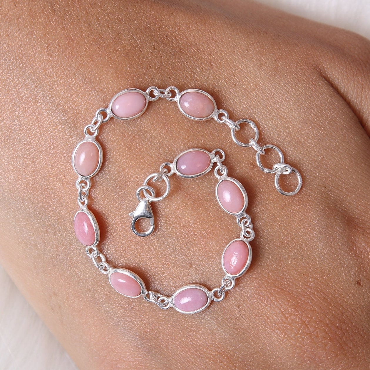 Pink Opal Sterling Silver Bracelet