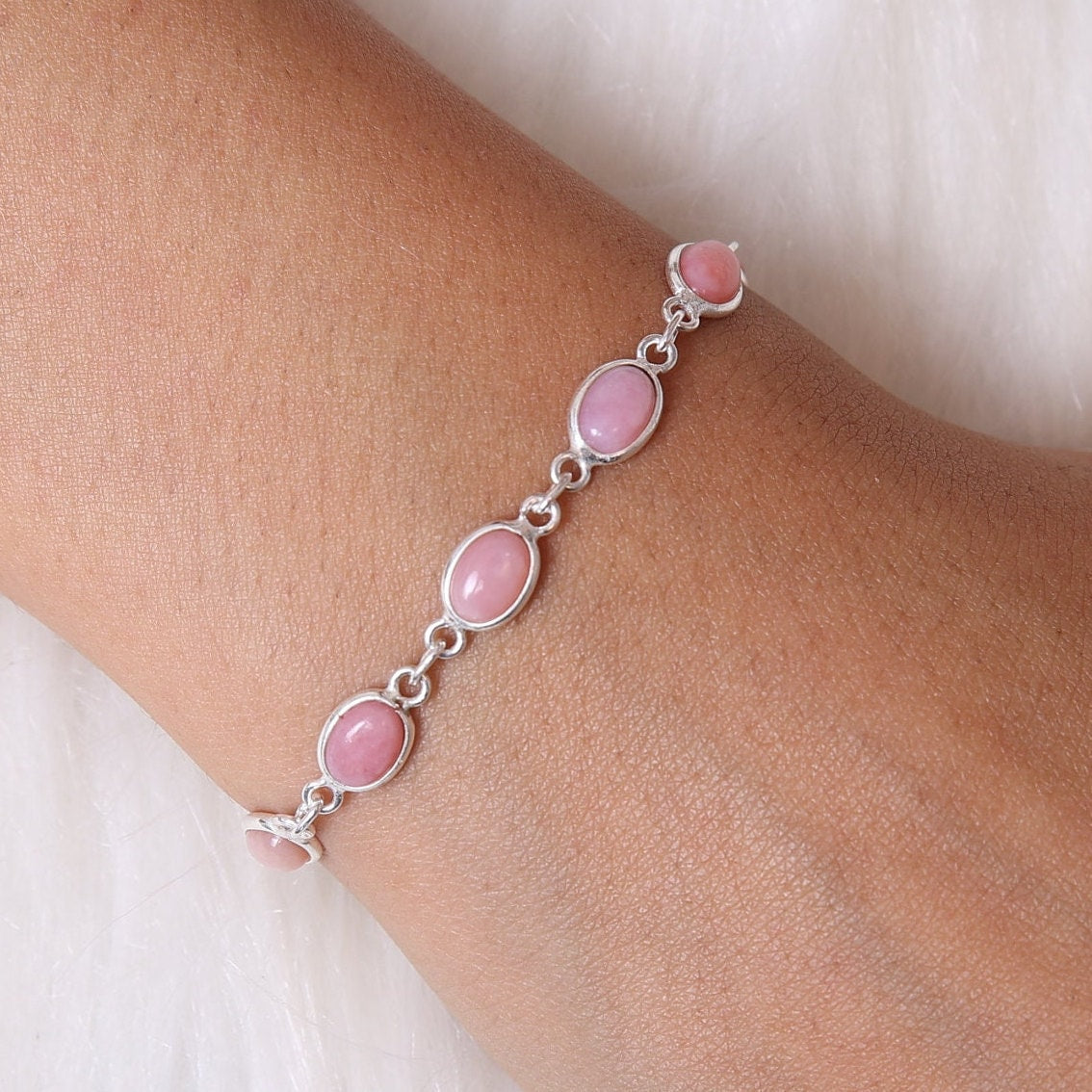 Pink Opal Sterling Silver Bracelet