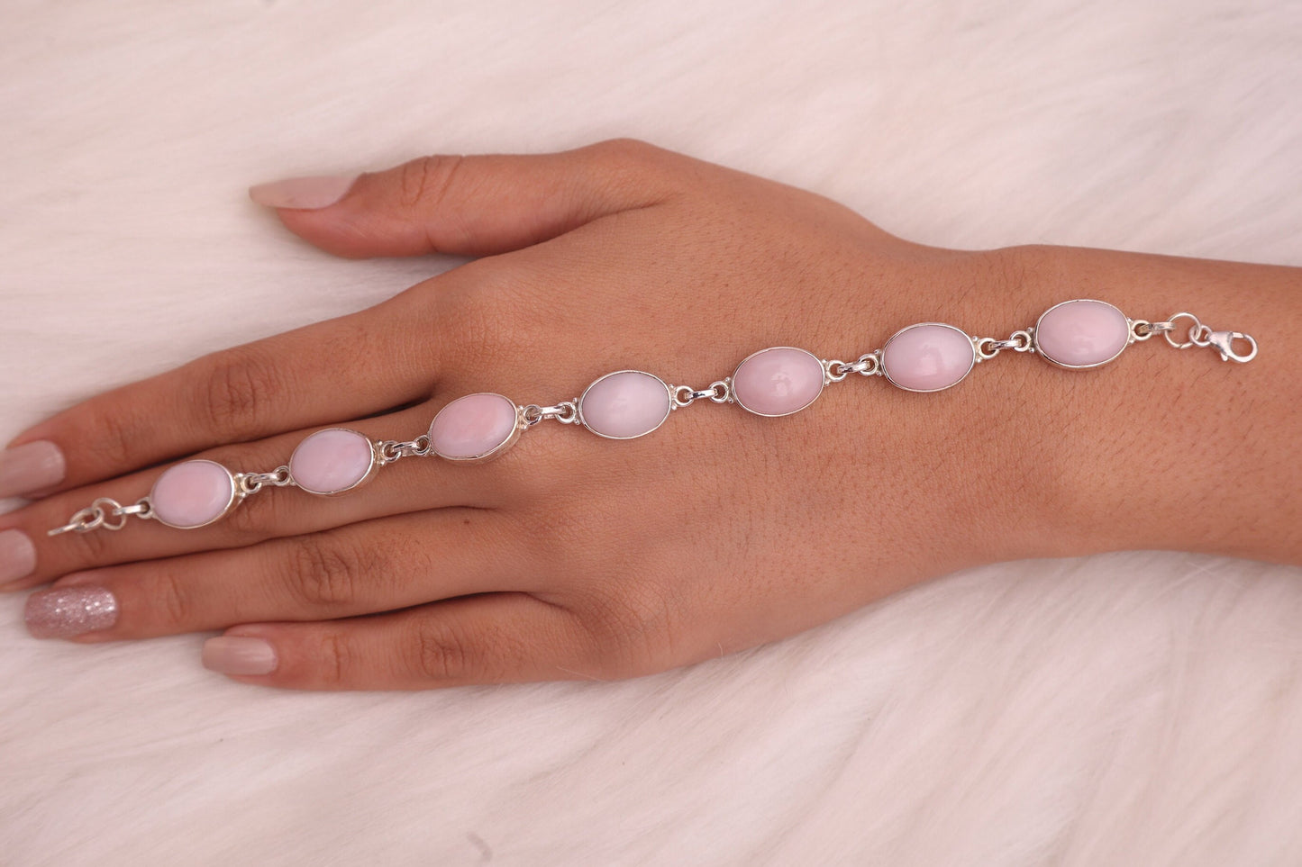 Pink Opal Sterling Silver Bracelet