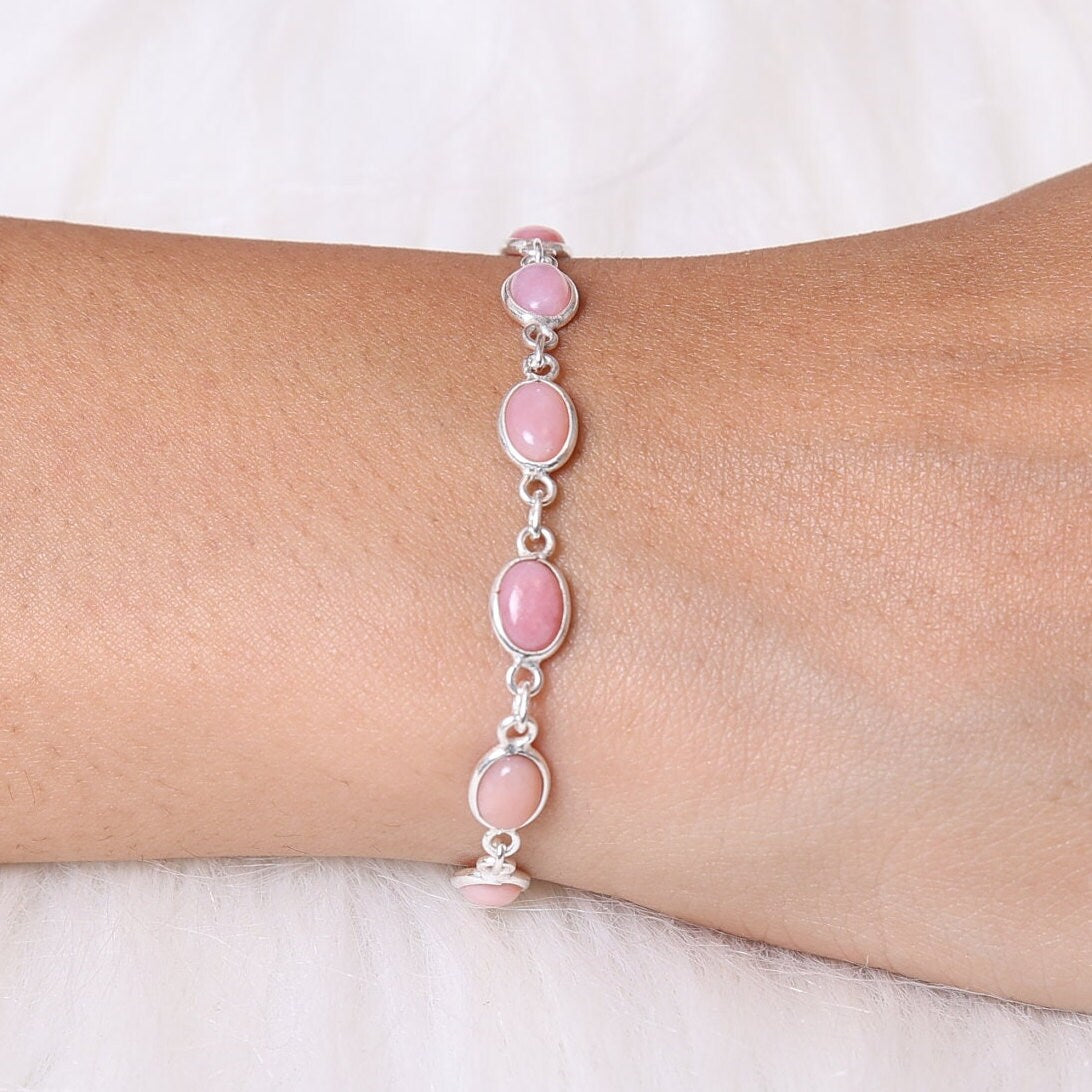 Pink Opal Sterling Silver Bracelet