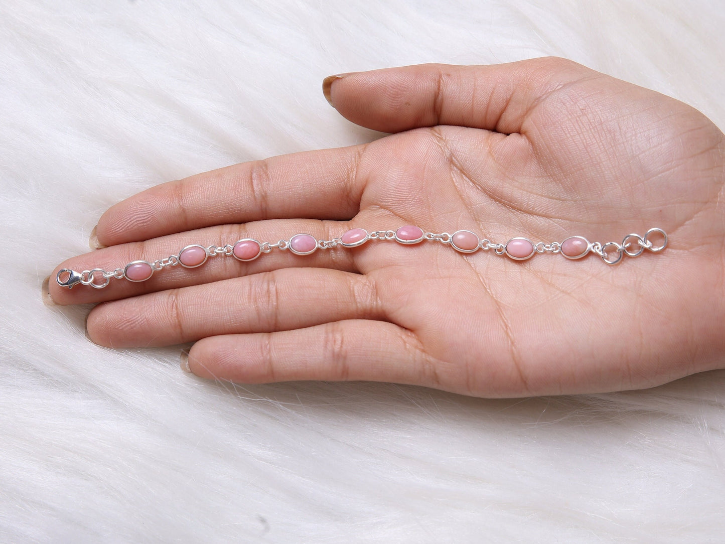 Pink Opal Sterling Silver Bracelet