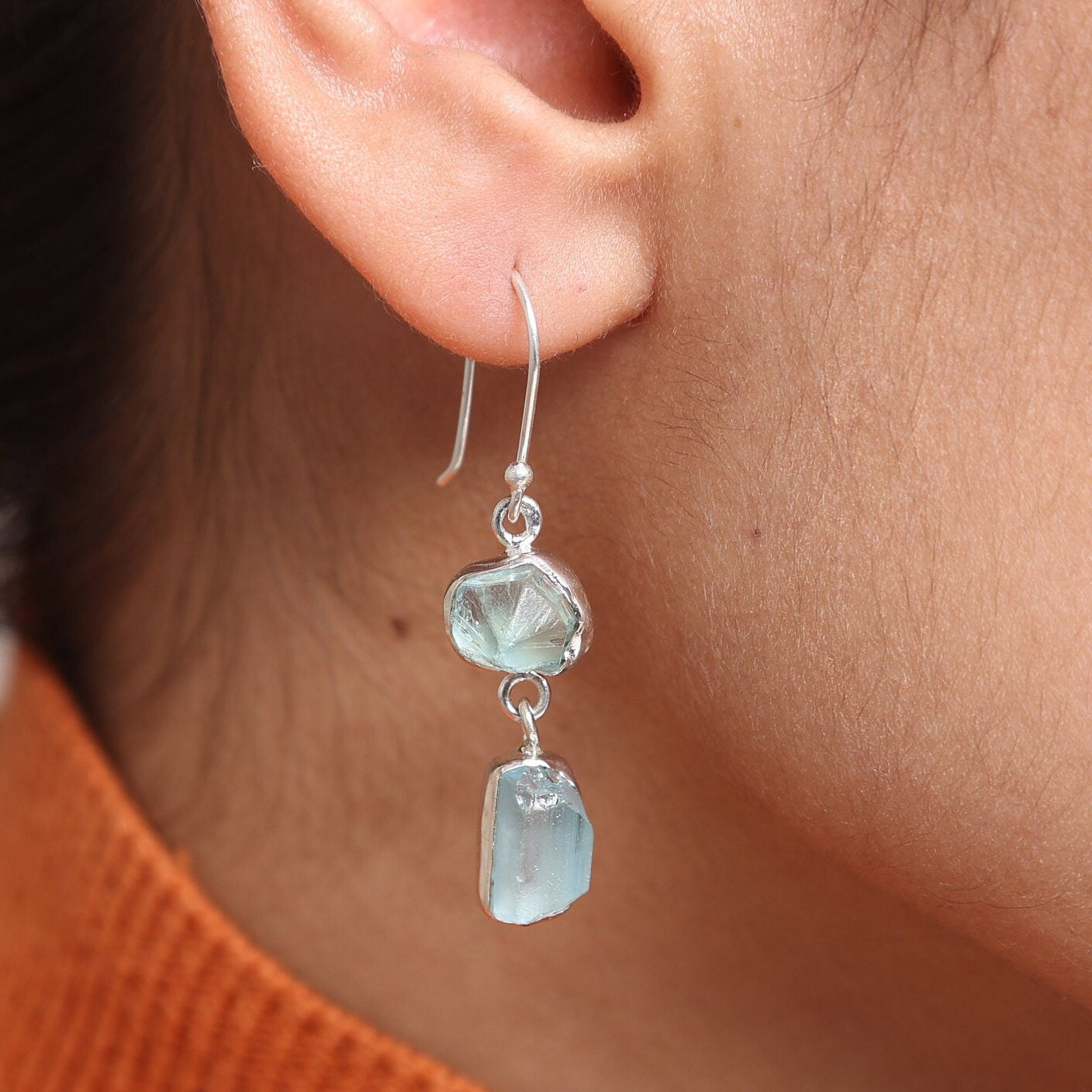 Raw Blue Topaz Sterling Silver Earrings