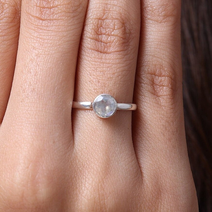 Rainbow Moonstone Sterling Silver Ring