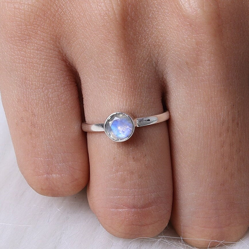 Rainbow Moonstone Sterling Silver Ring