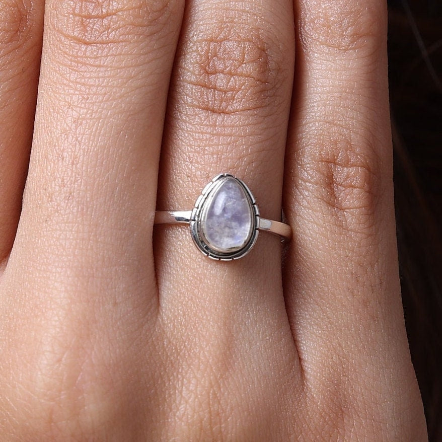 Rainbow Moonstone Sterling Silver Ring