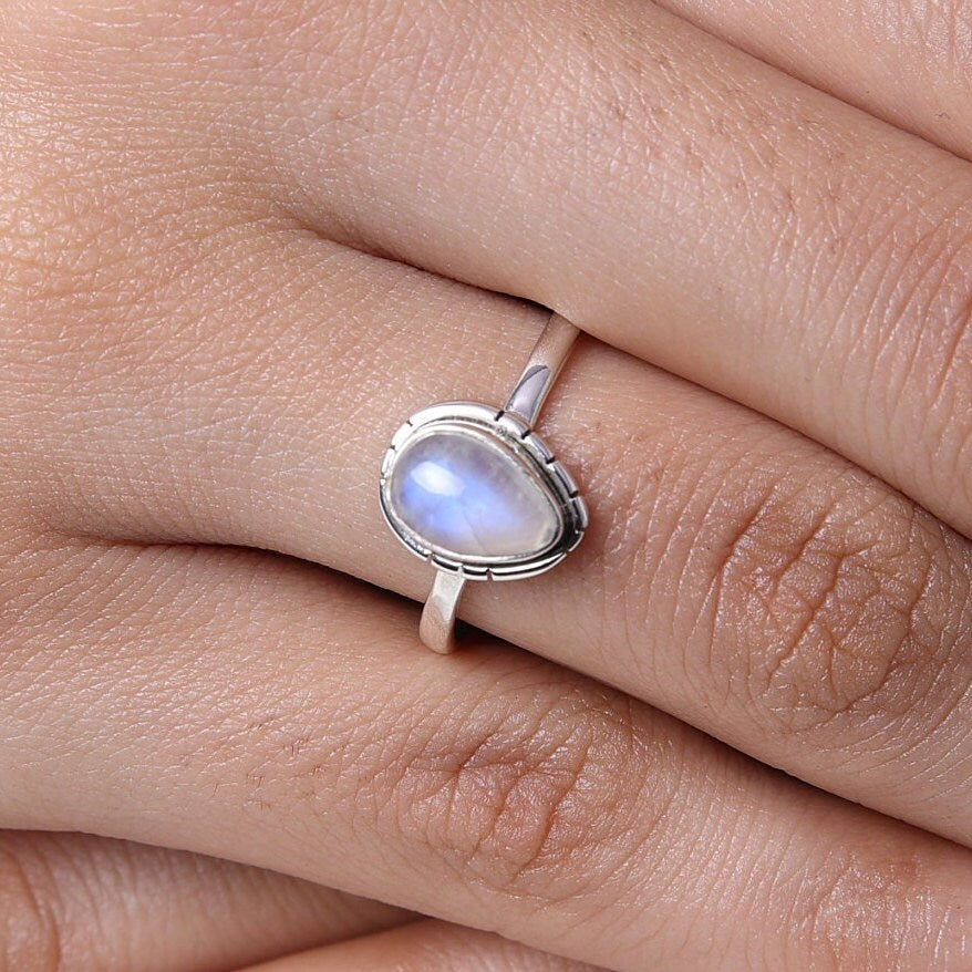 Rainbow Moonstone Sterling Silver Ring