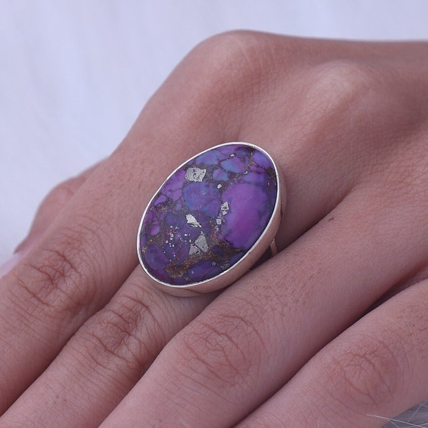 Purple Copper Turquoise Sterling Silver Ring