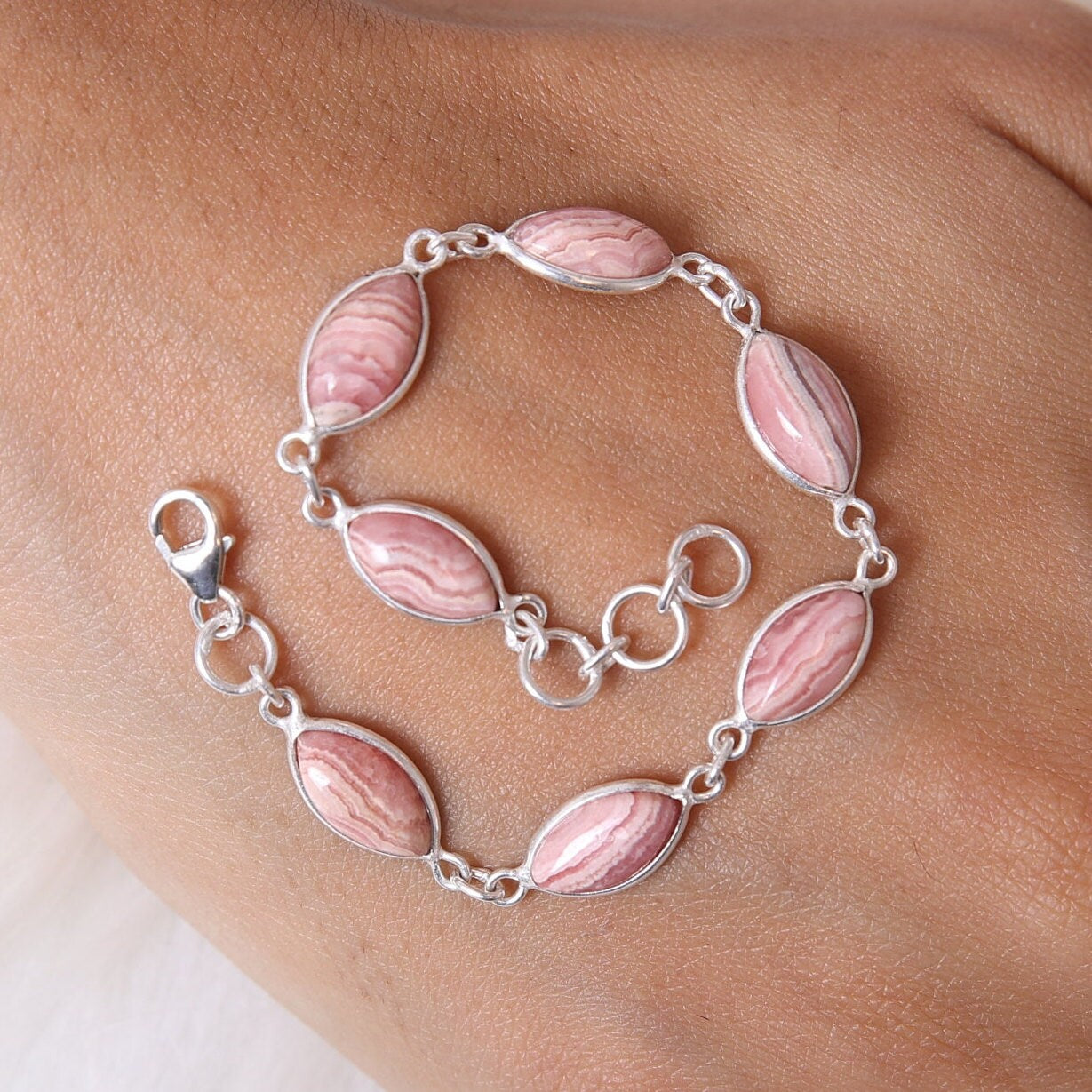 Rhodochrosite Sterling Silver Bracelet