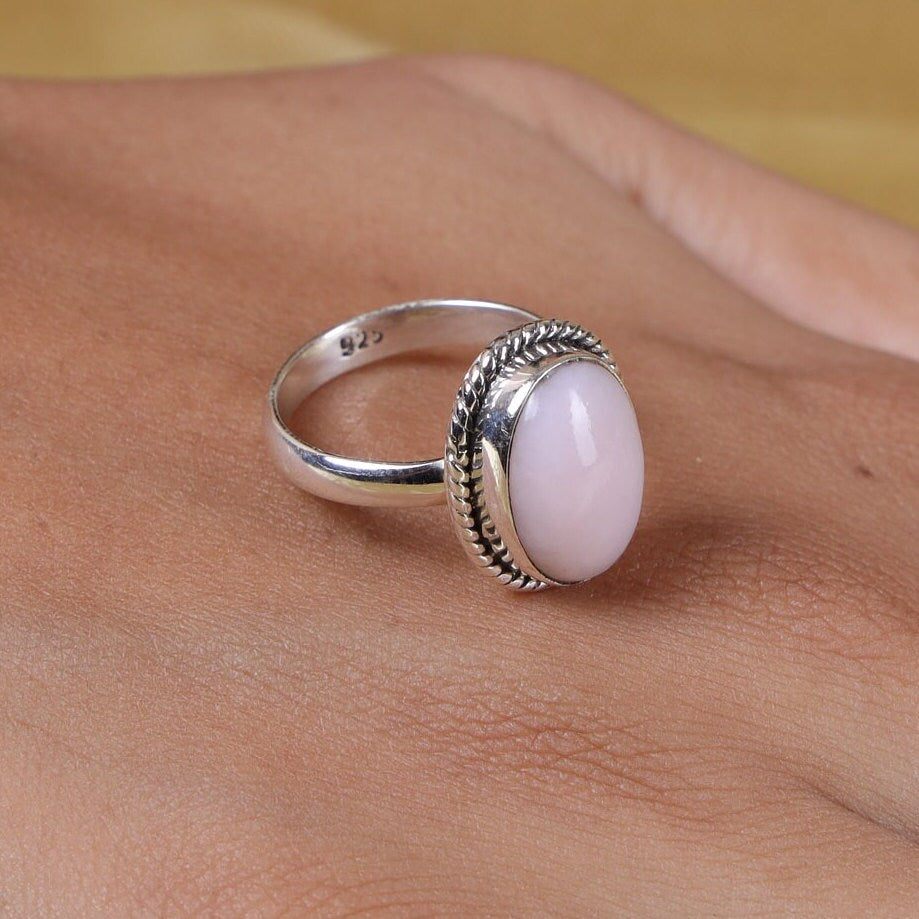 Pink Opal Sterling Silver Ring