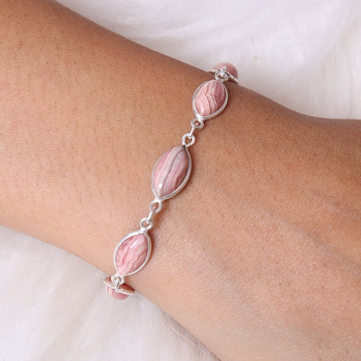 Rhodochrosite Sterling Silver Bracelet