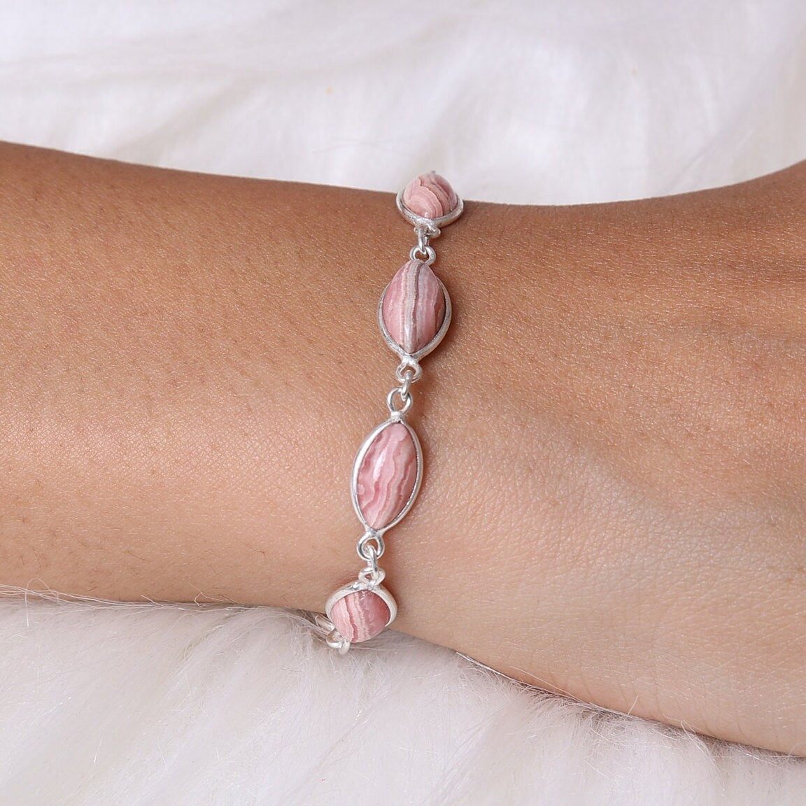 Rhodochrosite Sterling Silver Bracelet