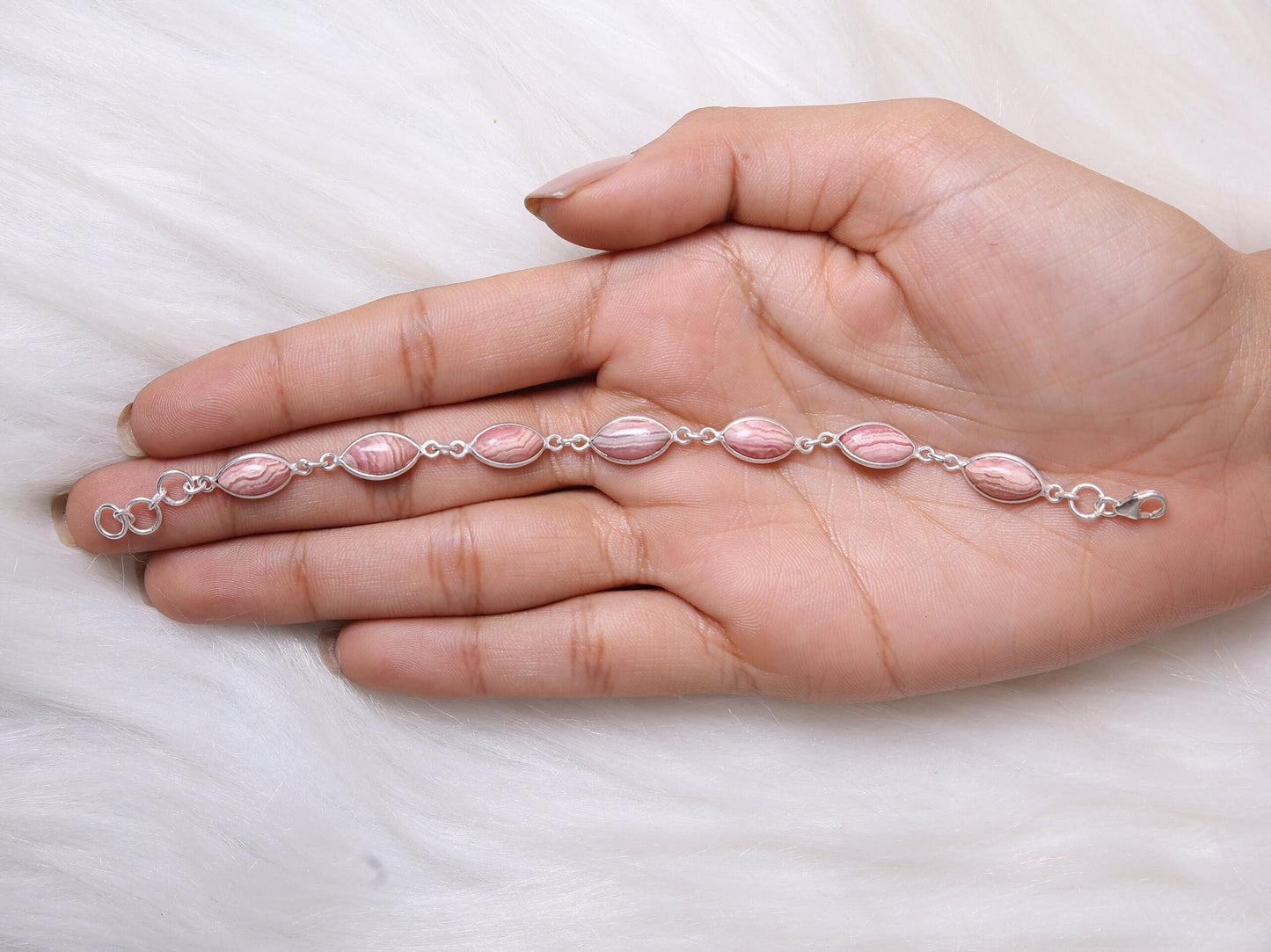 Rhodochrosite Sterling Silver Bracelet