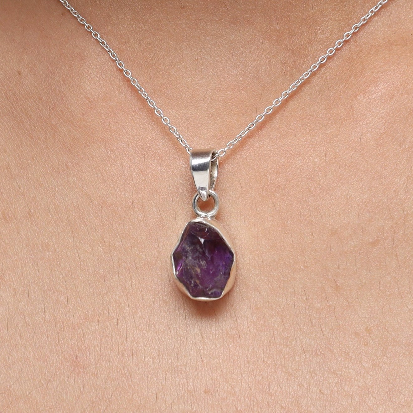 Raw Amethyst Sterling Silver Pendant