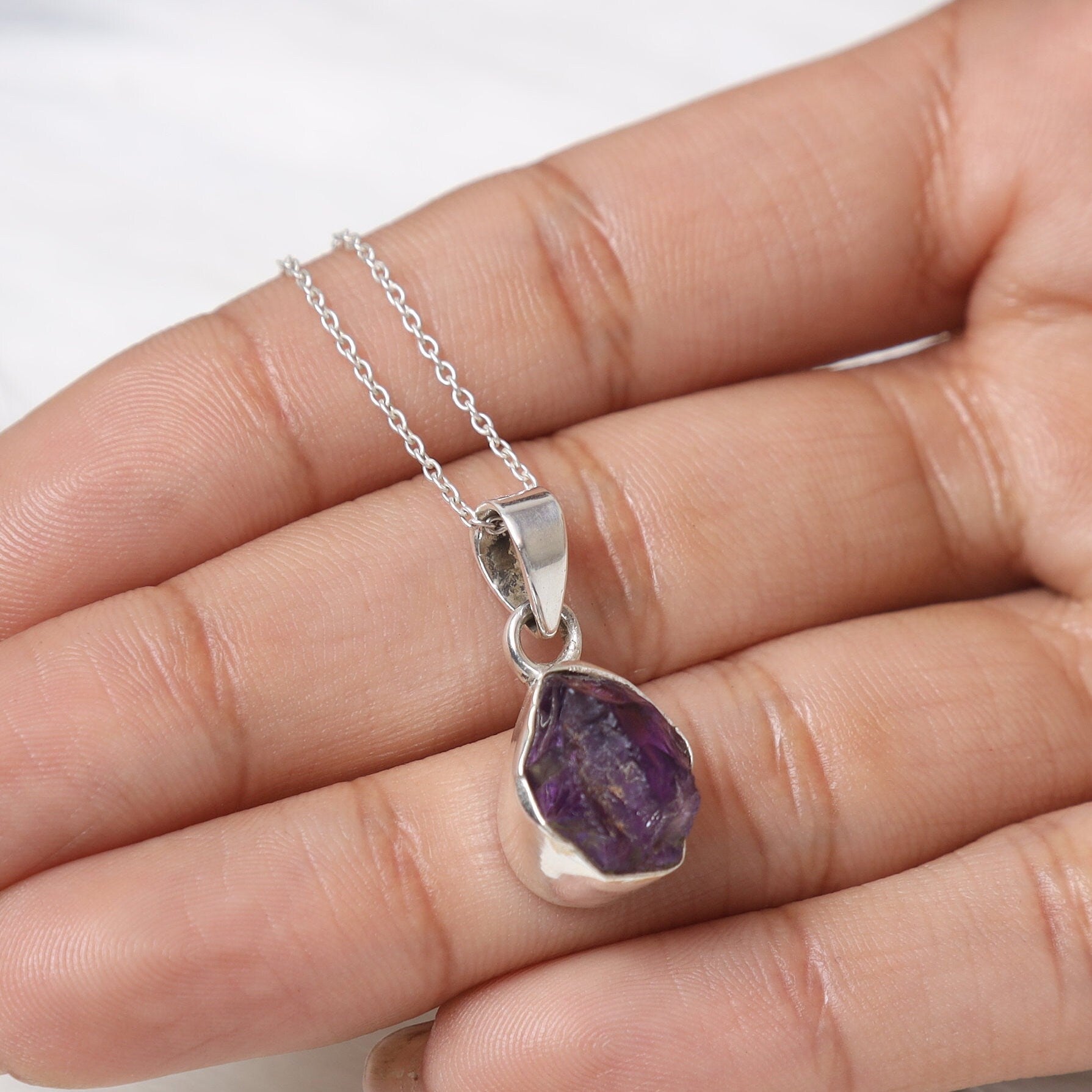 Raw Amethyst Sterling Silver Pendant