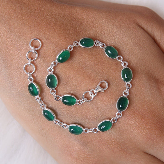 Green Onyx Sterling Silver Bracelet