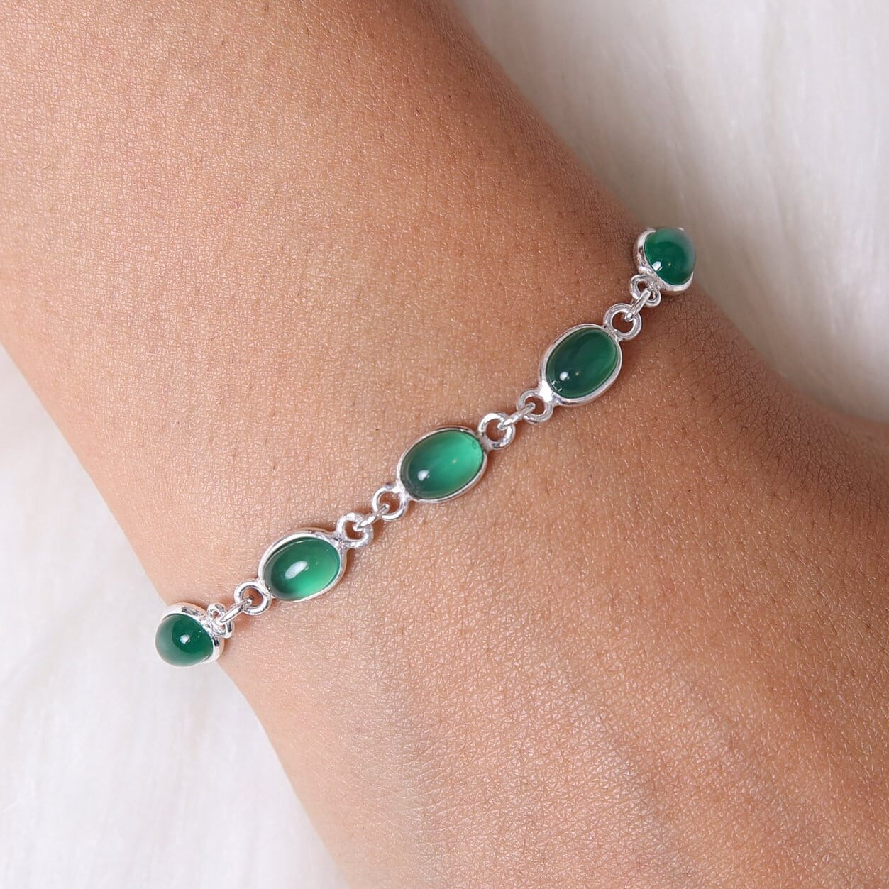 Green Onyx Sterling Silver Bracelet