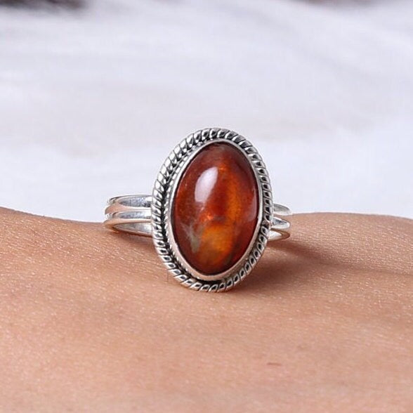 Amber Sterling Silver Ring