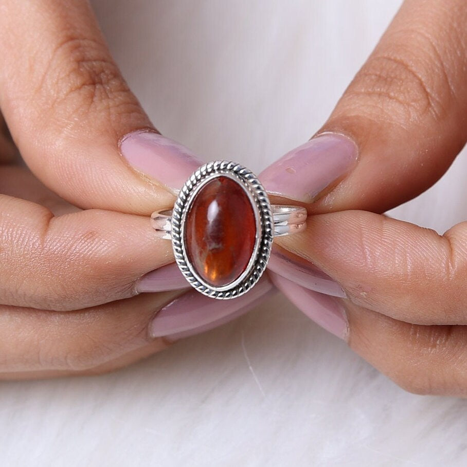 Amber Sterling Silver Ring