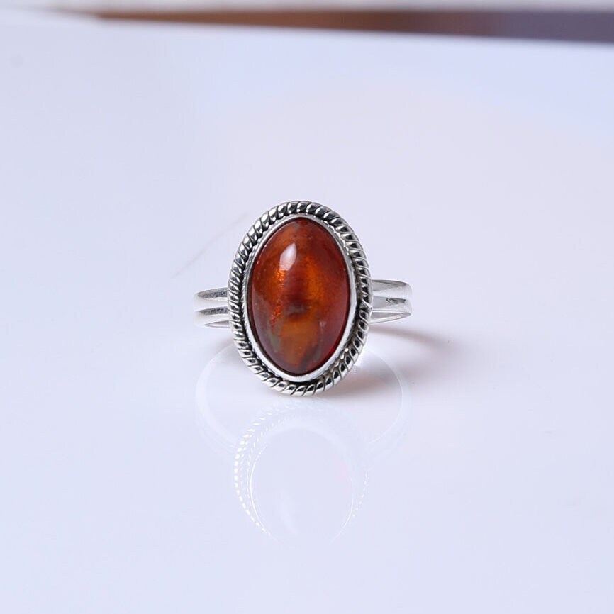 Amber Sterling Silver Ring