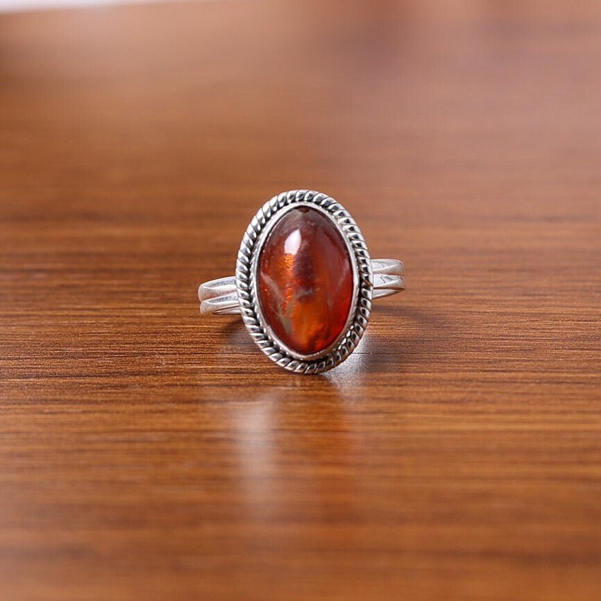 Amber Sterling Silver Ring