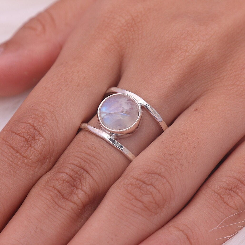 Rainbow Moonstone Sterling Silver Ring