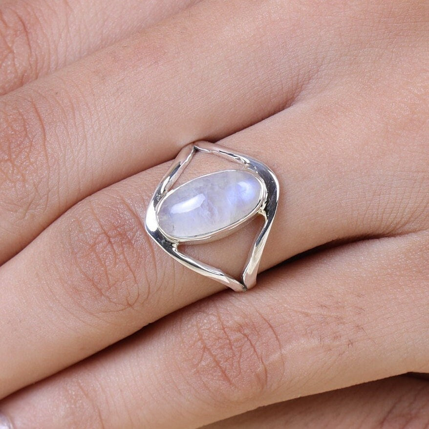 Rainbow Moonstone Sterling Silver Ring