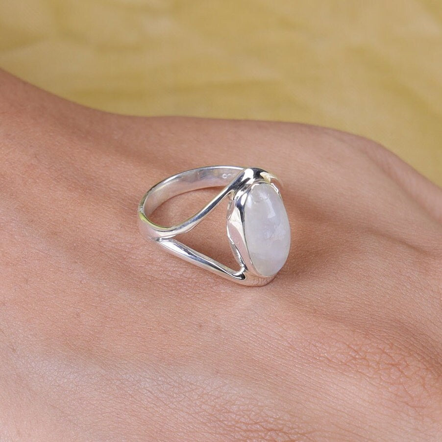 Rainbow Moonstone Sterling Silver Ring