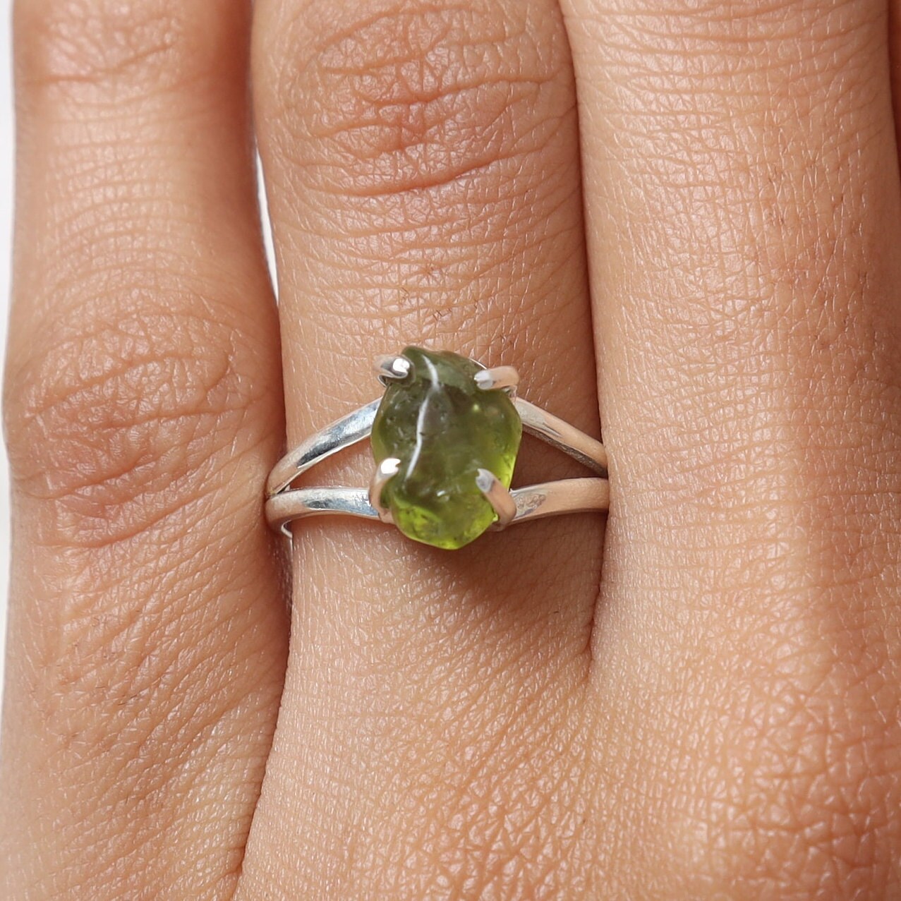 Raw Peridot Sterling Silver Ring