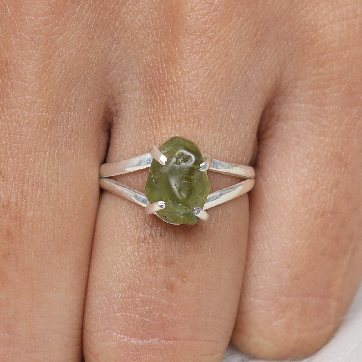 Raw Peridot Sterling Silver Ring