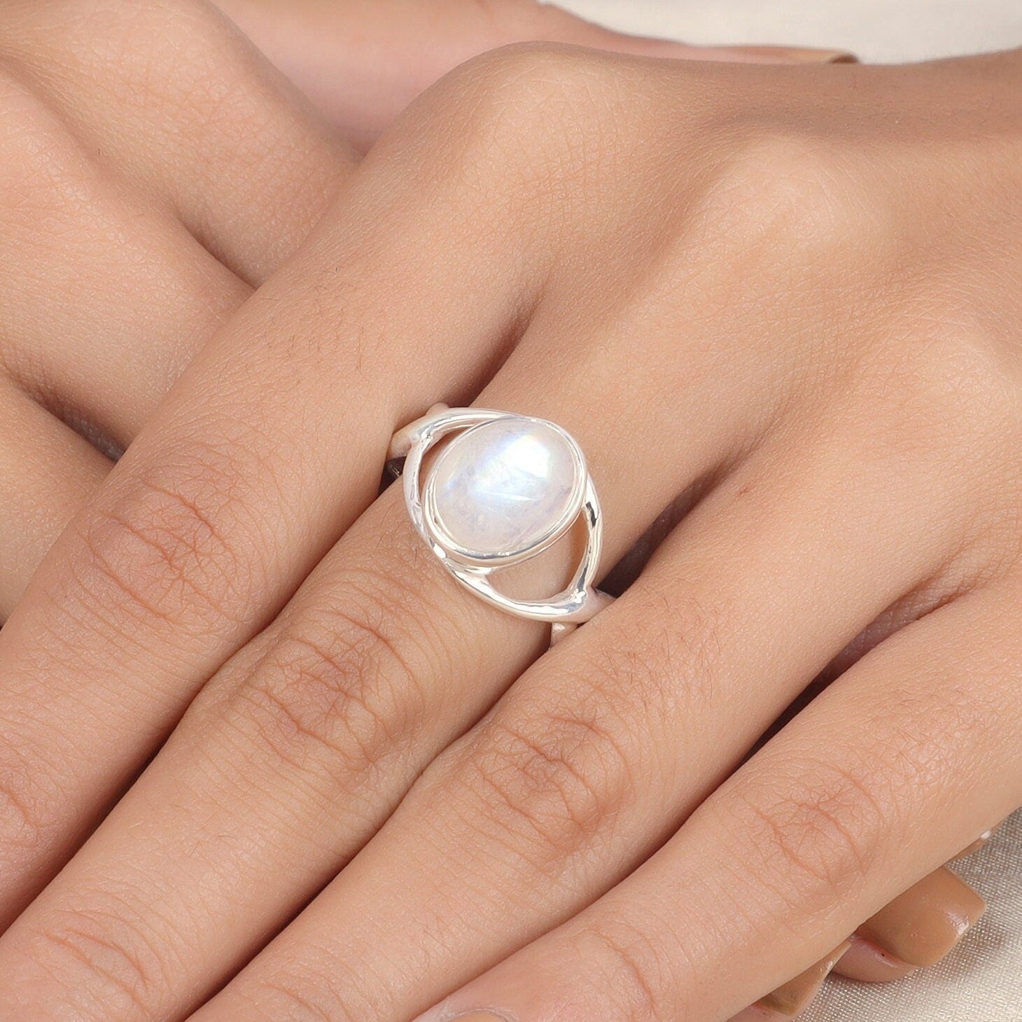 Rainbow Moonstone Sterling Silver Ring