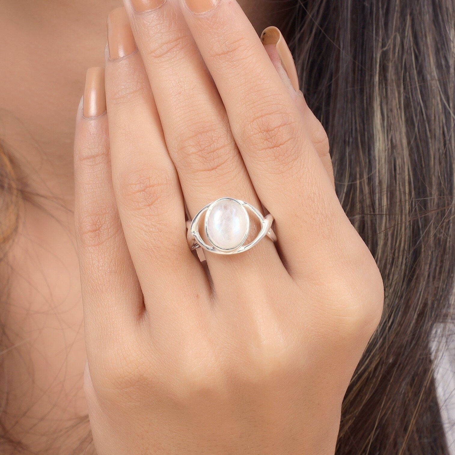 Rainbow Moonstone Sterling Silver Ring