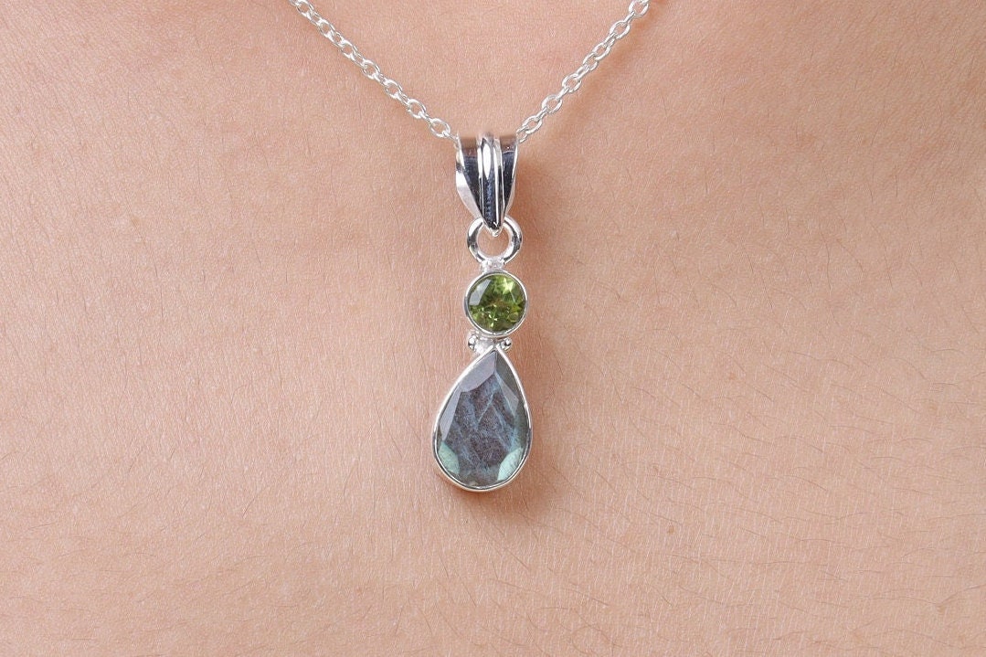 Labradorite & Peridot Sterling Silver Pendant