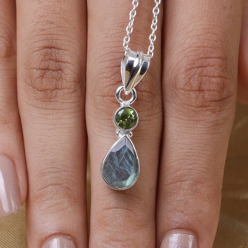 Labradorite & Peridot Sterling Silver Pendant