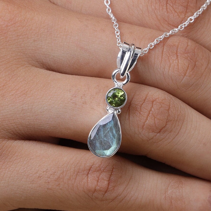 Labradorite & Peridot Sterling Silver Pendant