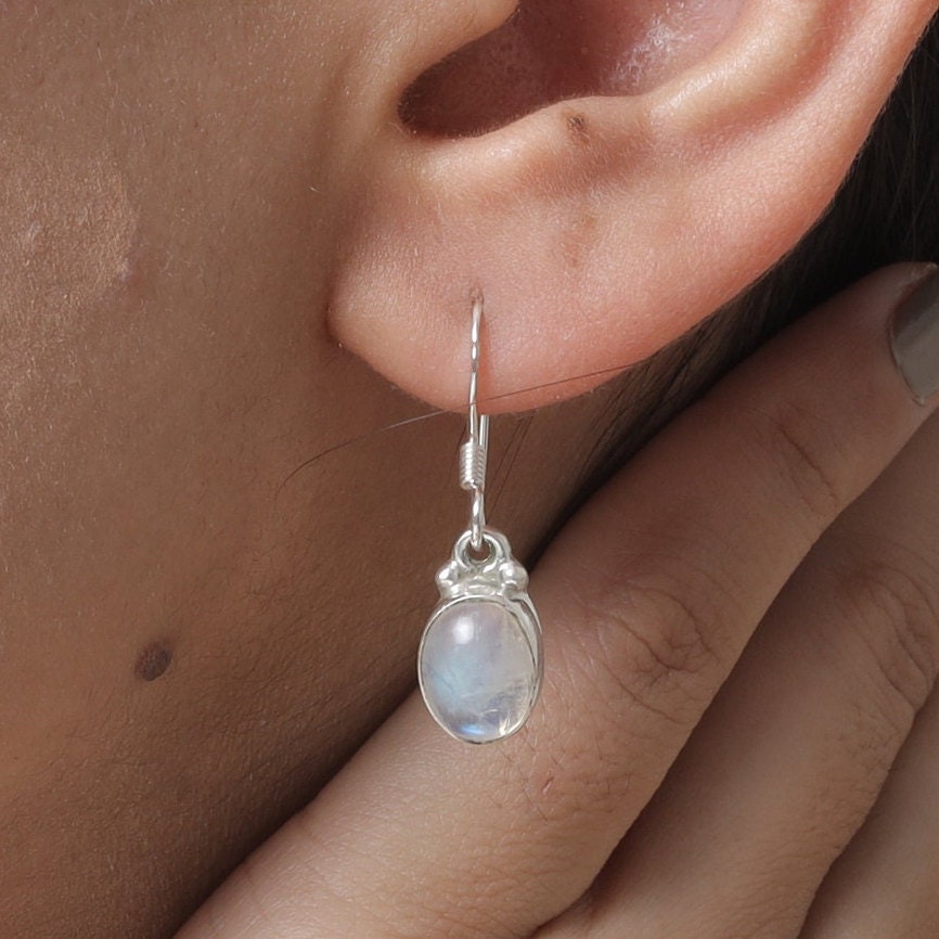 Rainbow Moonstone Sterling Silver Earrings