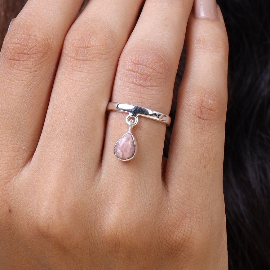 Raw Rhodochrosite Sterling Silver Ring