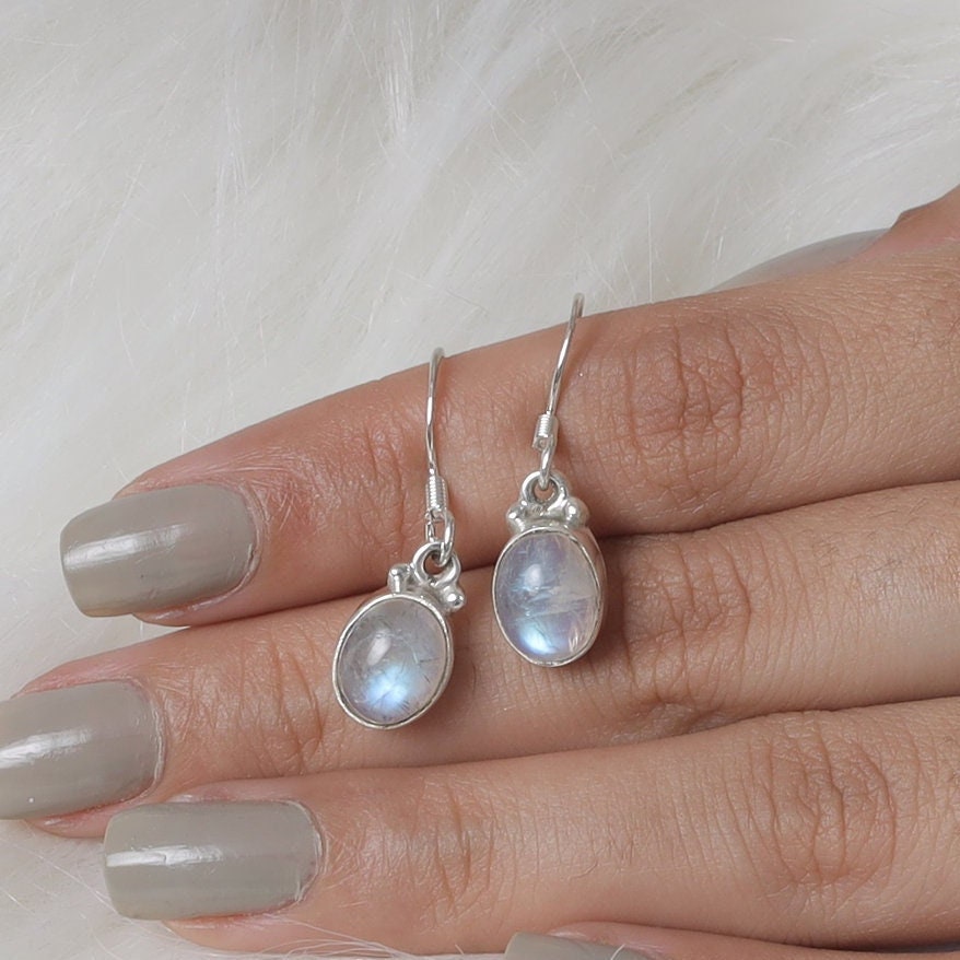 Rainbow Moonstone Sterling Silver Earrings