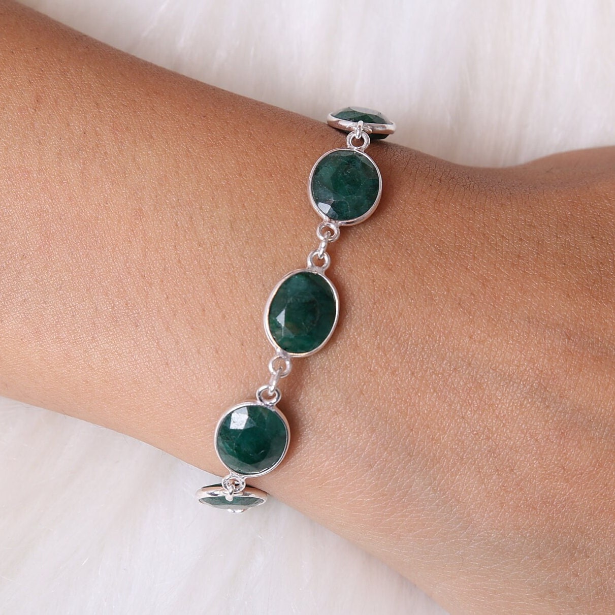 Emerald Sterling Silver Bracelet