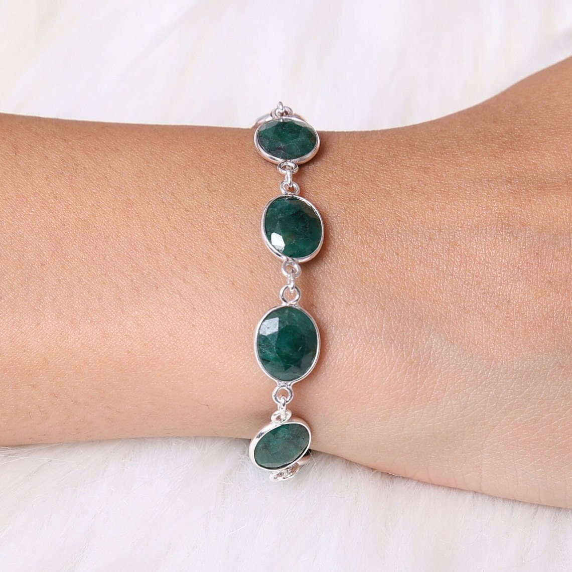 Emerald Sterling Silver Bracelet