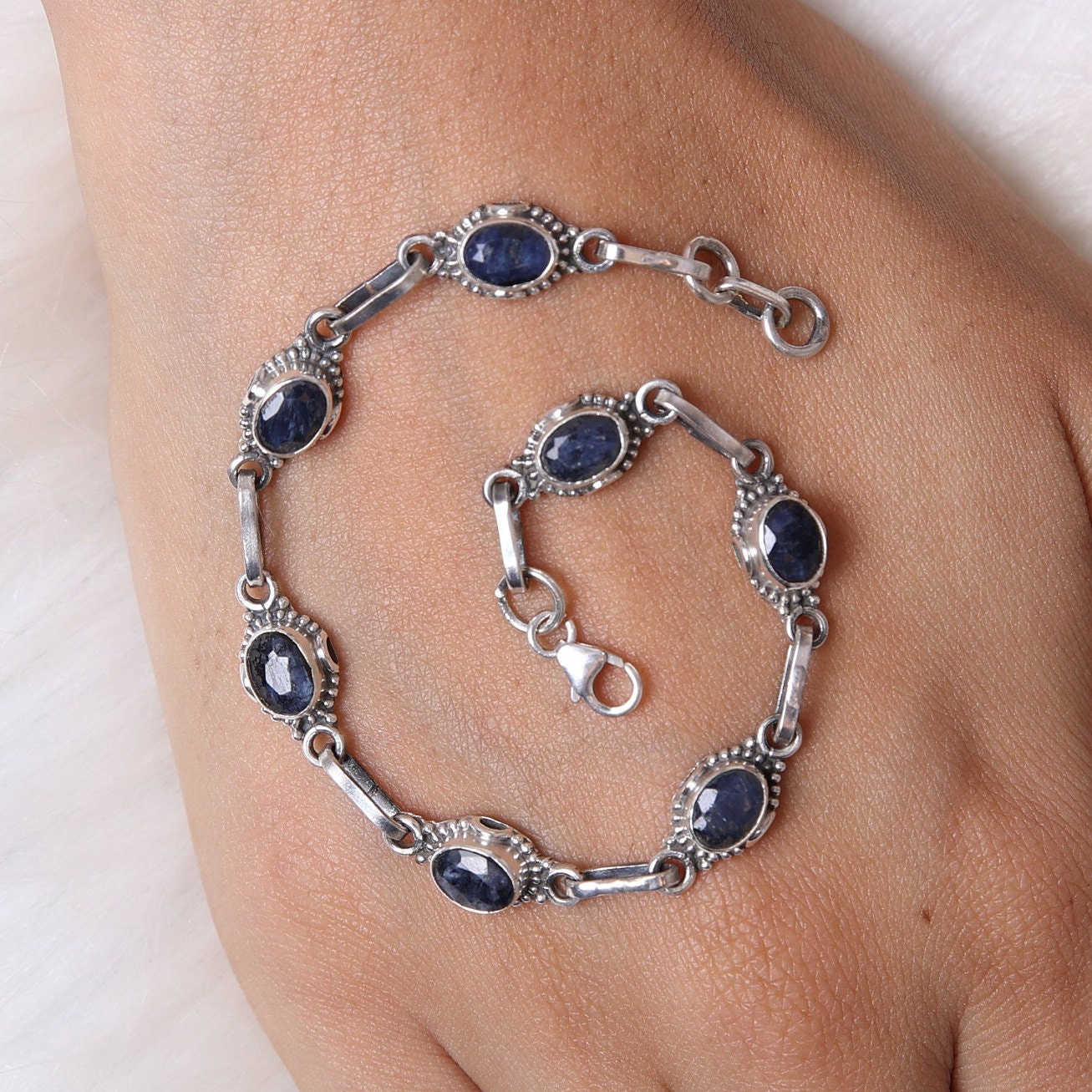 Blue Sapphire Sterling Silver Bracelet