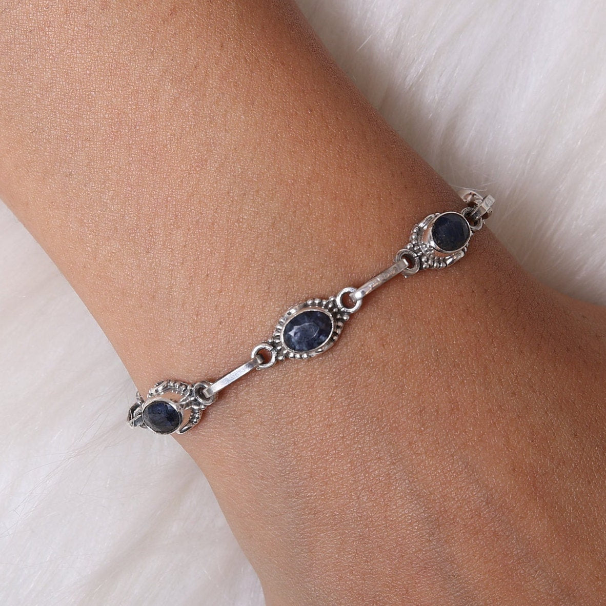 Blue Sapphire Sterling Silver Bracelet